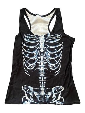 Black Skeleton Rib Cage Graphic Racerback Tank Top